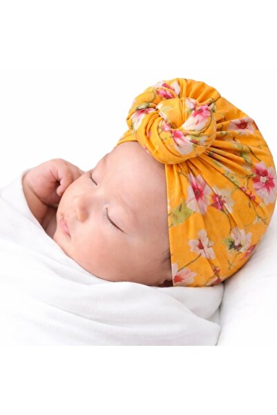 Pure Boutique Caciulita galbena tip turban cu imprimeu viu colorat