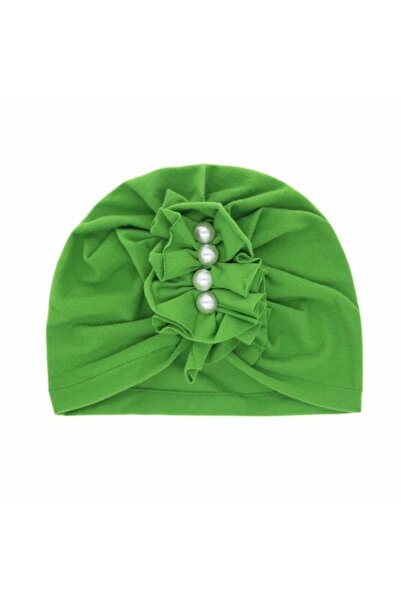 Superbaby Caciulita verde tip turban cu perlute aplicate in fata