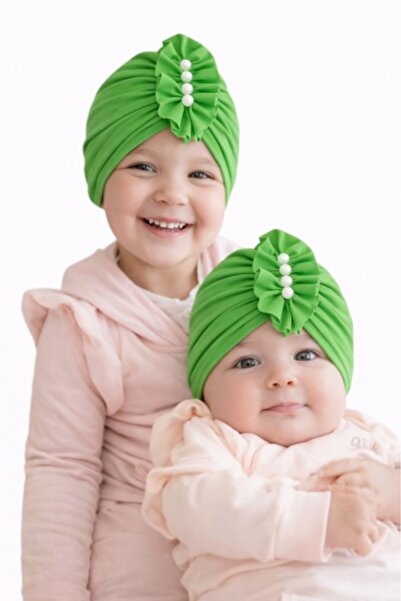 Pure Boutique Caciulita verde tip turban cu perlute aplicate in fata