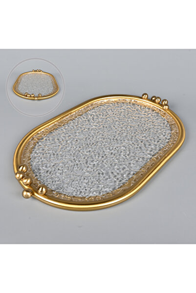 Generic Oval serving tray made of clear acrylic with a copper steel frame, 45 x 28 cm, for hospitality and serving coffee.