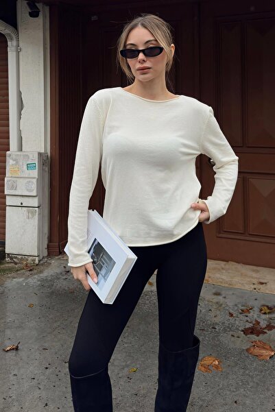 Swist Bluză de tricotat Korsman pentru femei basic cu gât barcă bej