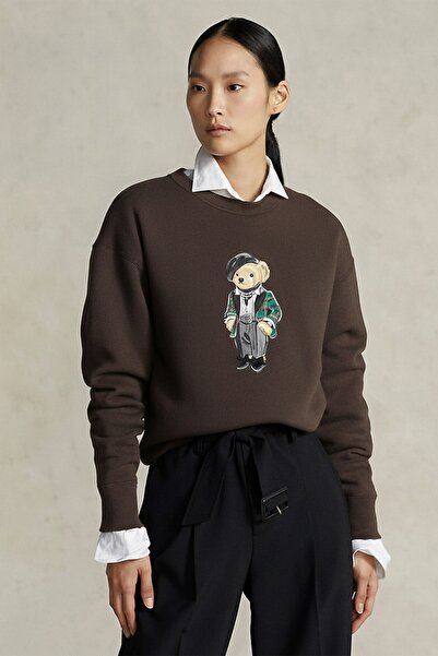 GIA - ART Women's Oversized Sweatshirt Parisian Bear Printed Brown – Crew Nec...