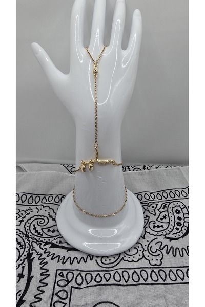 NO NAME Stainless Steel Gold Color Başak Model Zircon Stone Şahmeran