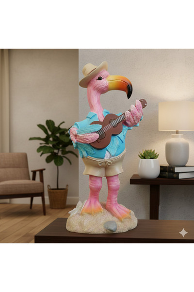 İki Cadı Tasarım Flamingo Müzisyen Biblo Ev ,Bahçe Dekor, Heykel Polyester Obje