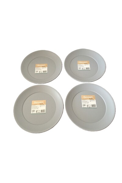 HOBBY LİFE 4 'lü Plastik Yuvarlak Pasta Tabağı -Gri & 20,5 x 2 (h) cm