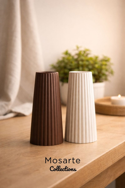 Mosarte Ribbed Yivli Tasarım Modern Dekoratif Vazo 2'li