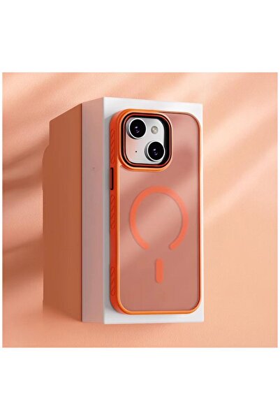Zebana Apple iPhone 15 Uyumlu Kılıf Aura M-safe Silikon Kılıf Turuncu