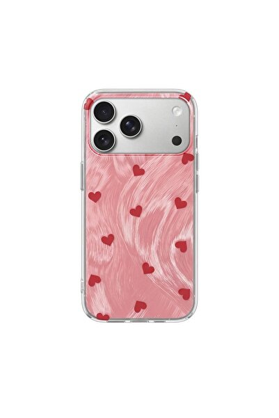 Pro Aksesuar iPhone 17 Pro Compatible Case Heart Pattern Silicone Case Red