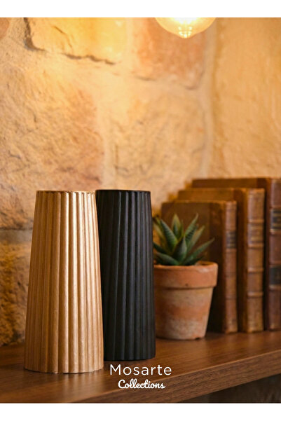 Mosarte مزهرية ديكور عصرية بتصميم مضلع ومحزز، طقم من قطعتين