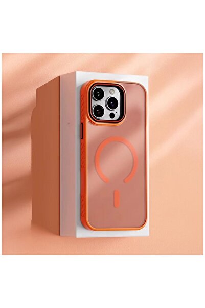 Zebana Apple iPhone 13 Pro Max Uyumlu Kılıf Aura M-safe Silikon Kılıf Turuncu