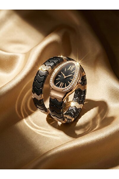 KLISHE Butik ساعة نسائية فاخرة من الفولاذ باللون الأسود والبرونزي من SERPENTİ...