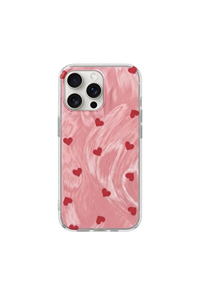 Pro Aksesuar iPhone 13 Pro Max Compatible Case Heart Pattern Silicone Case Red