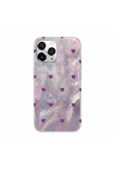 Pro Aksesuar iPhone 11 Pro Max Compatible Case Heart Pattern Silicone Case Lilac