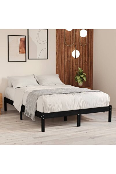 vidaxl 810041 Bed Frame without Mattress Black Solid Wood 200x200 cm