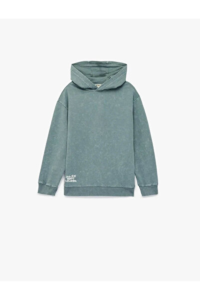 Koton Памучна синя мъжка блуза с качулка и голям размер 6WKB10300TK