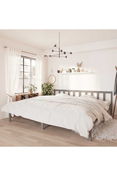 vidaxl 810104 Bed Frame without Mattress Grey Solid Wood 200x200 cm