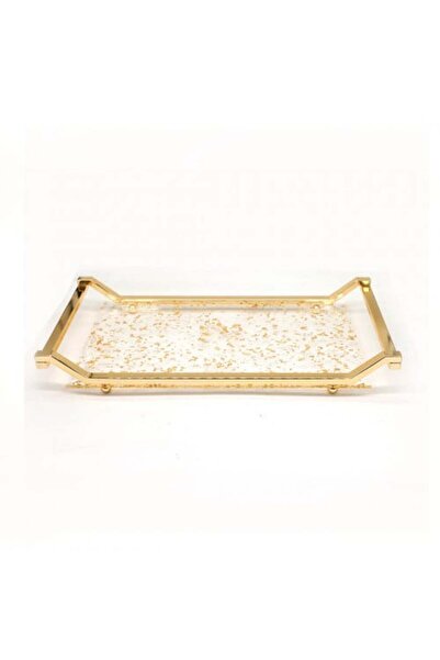 Generic Rectangular Acrylic Serving Tray with Gold Edges