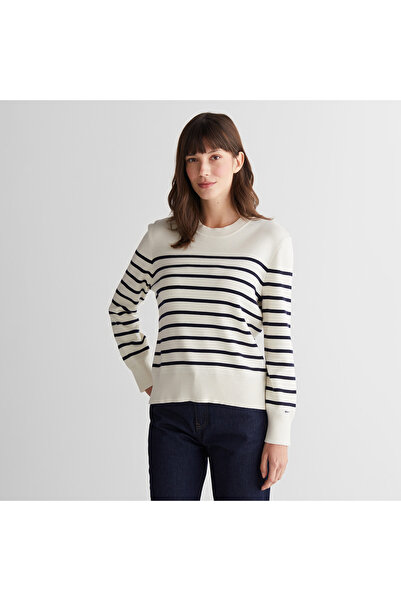Gant Kadın Krem Regular Fit Bisiklet Yaka Çizgili Kazak