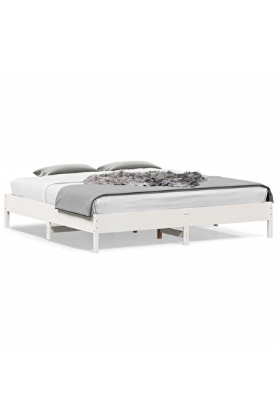 vidaxl Bed Frame without Mattress White 180x200 cm Super King Solid Wood Pine