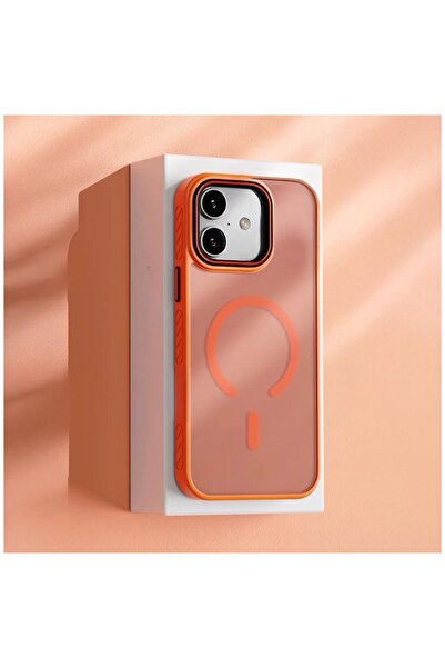 Zebana Apple iPhone 16 Uyumlu Kılıf Aura M-safe Silikon Kılıf Turuncu