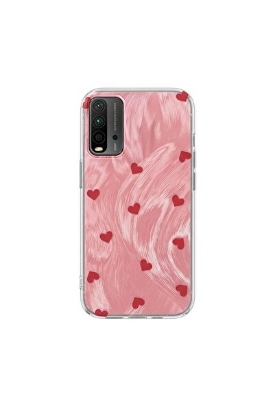 Zebana Xiaomi Redmi 9t Compatible Case Pink Heart Silicone Case Red