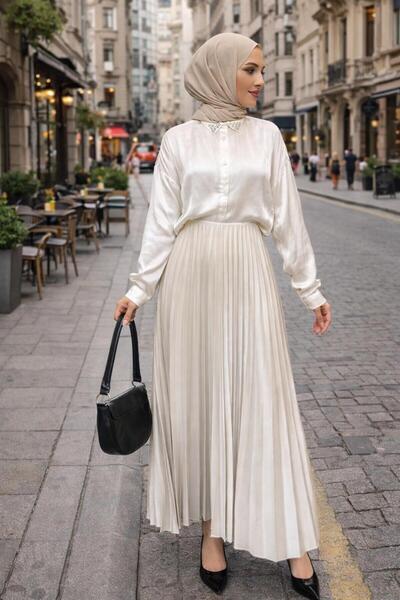 TRENDTESETTÜR KADIN Ekru PİLİSELİ ETEK T 0654