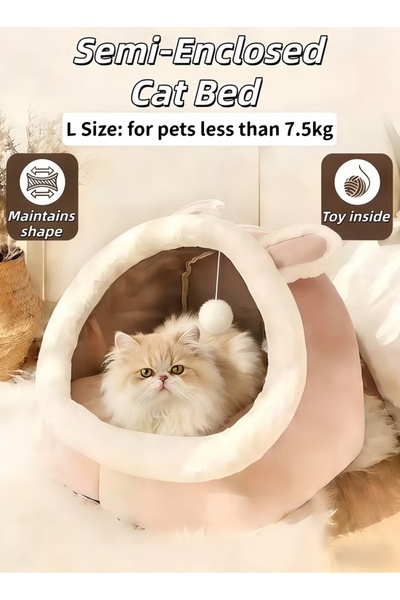 YANCI L-Size Cat Cave Bed Semi-Enclosed Pet Nest Plush Cat Tent with Toy Ball...