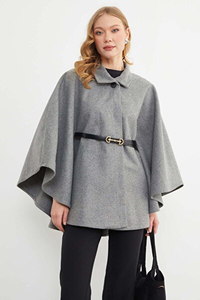 Fulla Moda Belted Polo Neck Cashmere Poncho