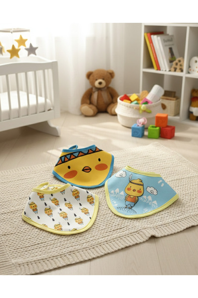 senihan Soft Textured Teething Bib 3 Pieces - Baby Girl and Boy Bib Set