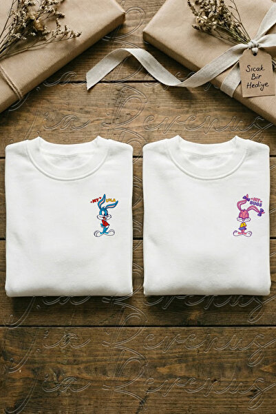 Vordevia Bugs and Lola Printed Unisex Oversized Crew Neck Sweatshirt Lover Co...