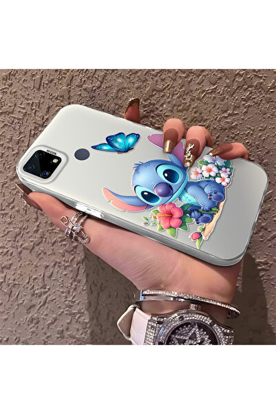 Hontinga حافظة صلبة رقيقة متوافقة مع كاميرا Realme C15 مع نمط مخيط