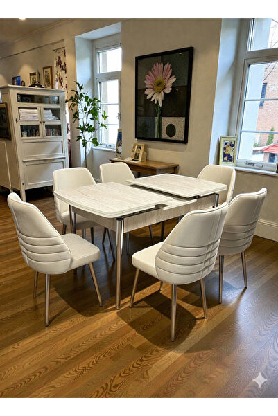 MSY HOME 4 Kişilik Göz Serisi Krom Kelebek Traverten Kelebek Yemek Masası Takımı