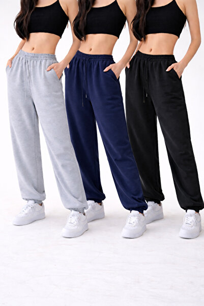 pandy 3'lü Yüksek Bel Kışlık Şardonlu Unisex Tam Kalıp Paça Lastikli Eşofman ...