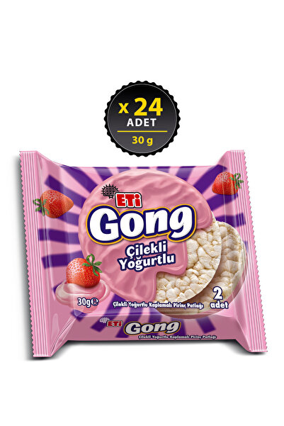 Eti Gong Çilekli Yoğurtlu Kaplamalı Pirinç Patlağı 30 g x 24 Adet