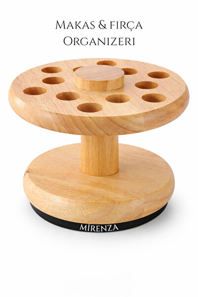 mirenza cosmetic 360 Derece Dönen Ahşap Makas Standı Makaslık Organizer Fırça...