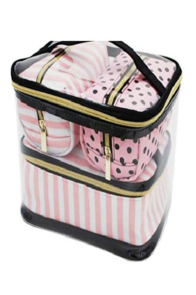 Beauenty 4-Piece Cosmetic Bags Set Clear/Black/Pink