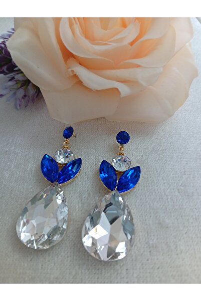 Pervin Ablacım White Stone Evening Dress Handmade Swinging Gold Earrings