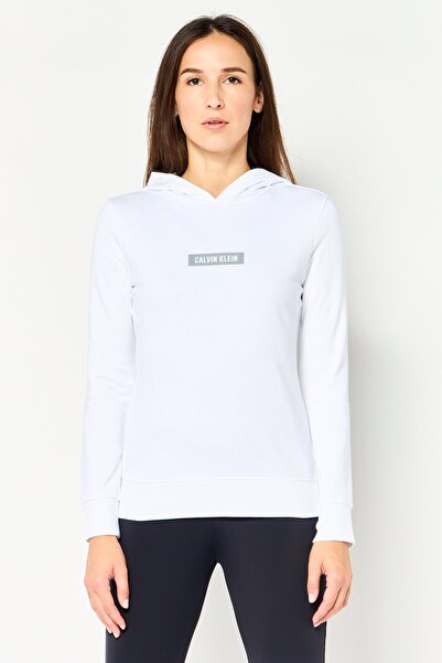 Calvin Klein Women Brand Logo Long Sleeve Hoodie, White