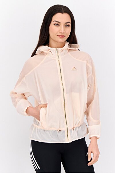 adidas Women Sportswear Fit Long Sleeve Outdoor Hooded Jacket, Peach