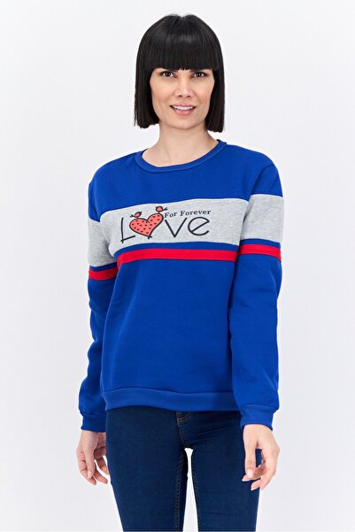 Buzz Women Crew Neck Long Sleeve Graphic Print Sweatshirts, Grey