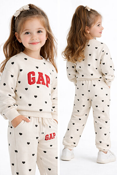 CQCQ طقم بدلة رياضية للفتيات بتصميم قلب مطبوع - قماش مريح وناعم