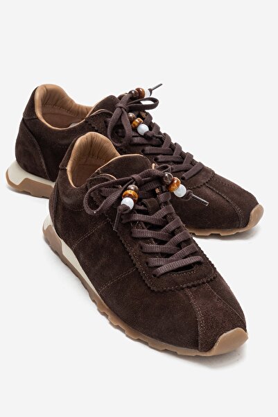 LuviShoes Brea Brown Suede Genuine Leather Beaded Women's Casual Sneaker