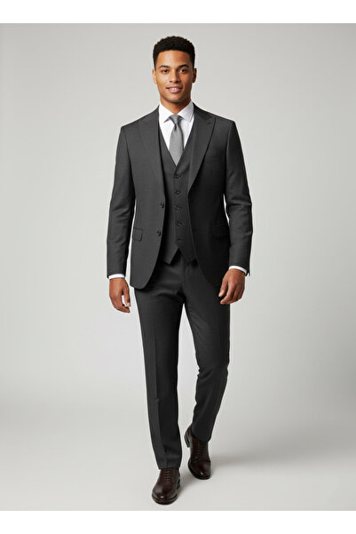 SÜVARİ εφαρμοστό 6 Drop σετ κοστούμι με γιλέκο Μαύρο κοστούμι Dobby