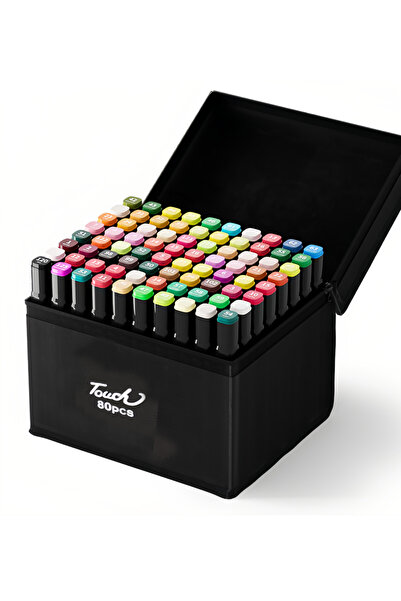 Leon Lifestyle طقم أقلام ماركر 80 لون برأس مزدوج للرسم والتصميم، حقيبة سوداء ...