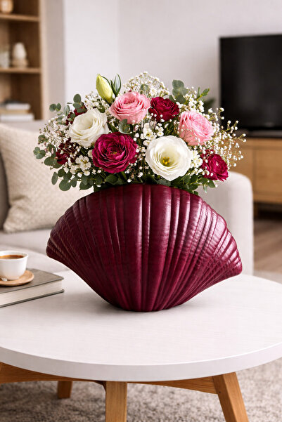 Artivo Bordo Deniz Kabuğu Formlu Dekoratif Vazo – Modern Tasarım