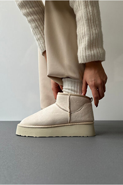 Mupa Shoes Mini Fur-Lined Thick Sole Light Beige