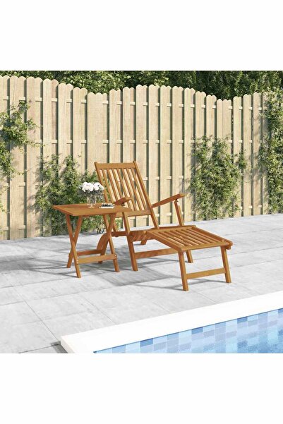 vidaxl Outdoor Deck Chair with Footrest and Table Solid Wood Acacia