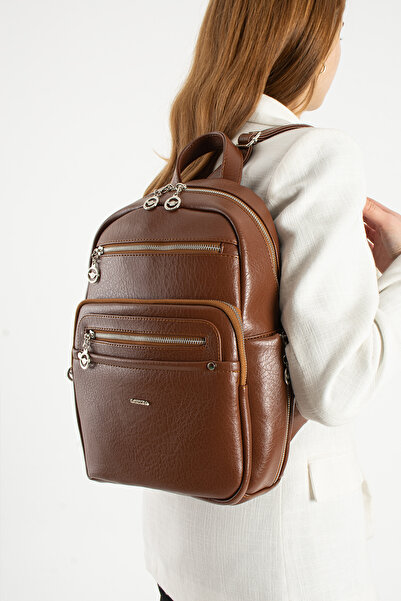 MEGA ÇANTA Women's Casual Leather Backpack Multi-Compartment