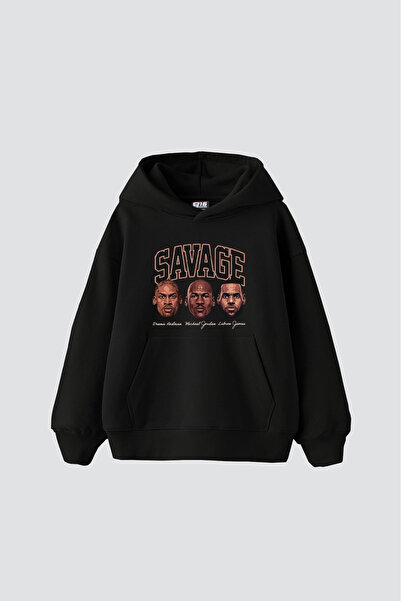 Sekizbiraltı Savage Boys Printed Oversized Unisex Black Hoodie