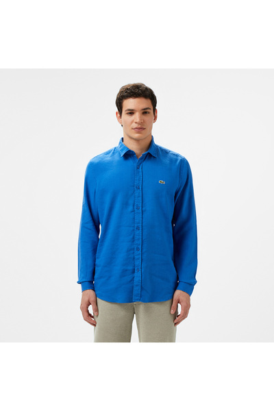 Lacoste Erkek Slim Fit Keten Mavi Gömlek
